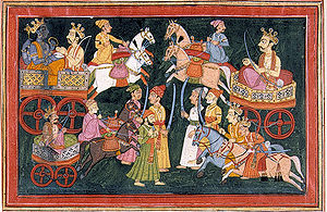 रथ पर विष्णु (कृष्ण) और अर्जुन